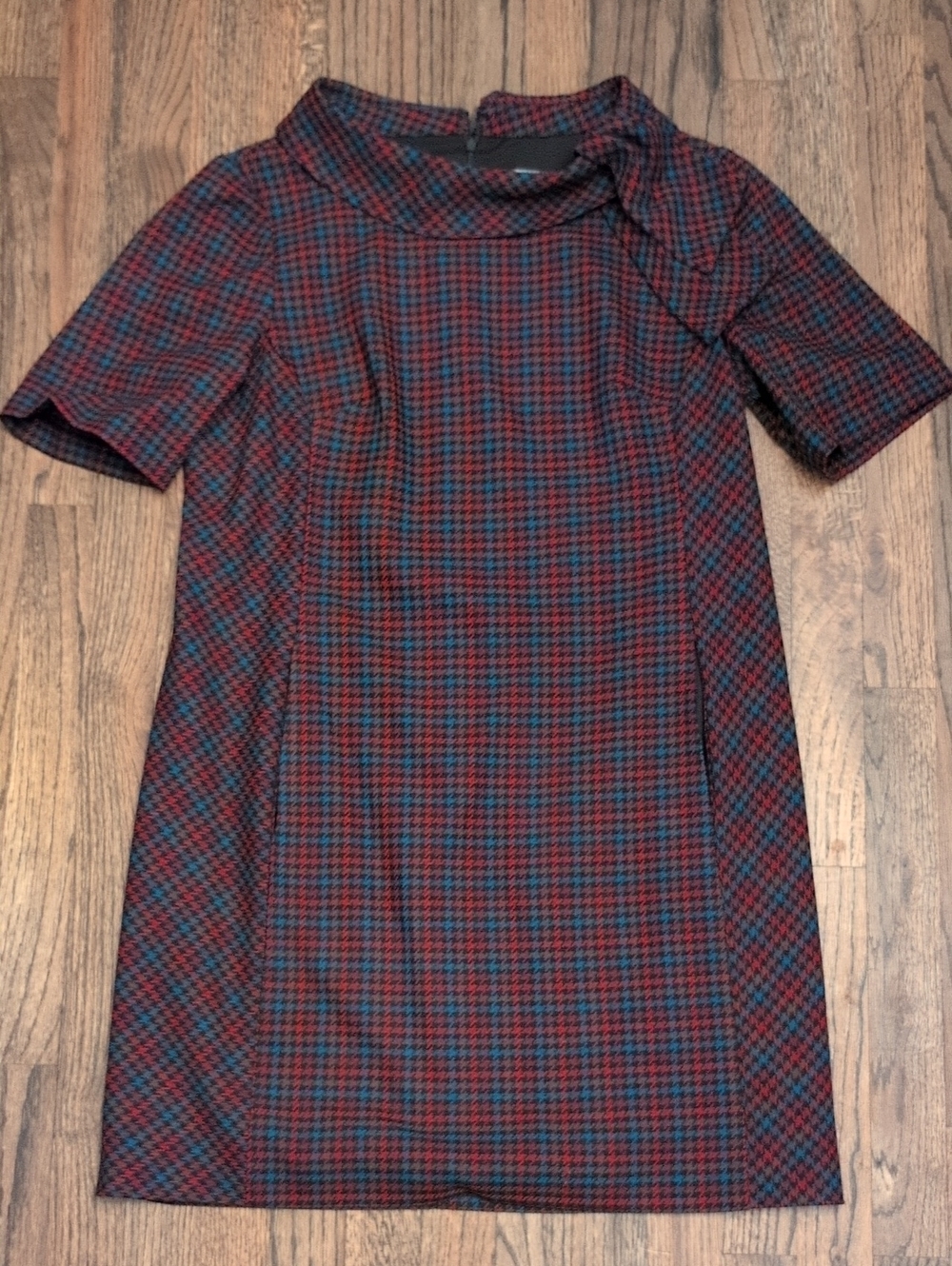 Trina Turk Red and Teal Plaid Mini Shift Dress